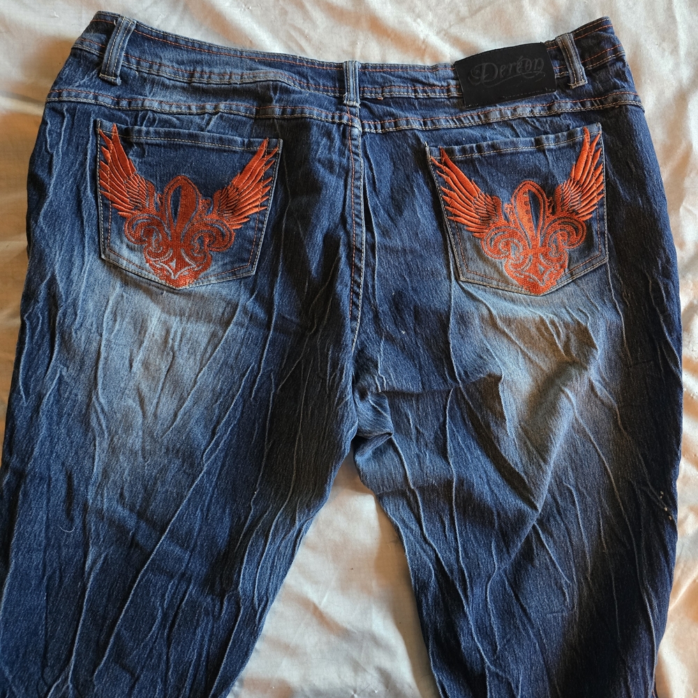 y2k Dereon Blue Jeans with Orange Embroidery